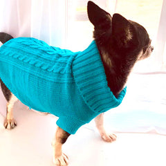 Small Dog Soft Cable Jumper Turquoise 7 Sizes