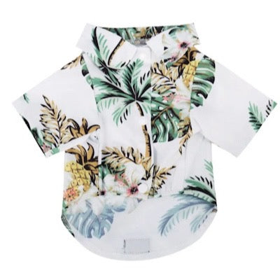 White and Yellow Palm Print Quickdry Hawaiian Shirt for Small Dogs