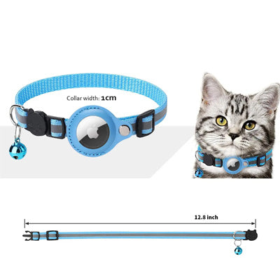 Adjustable Small Dog Collar for Apple Air Tag with PU Leather Casing and Reflective Webbing