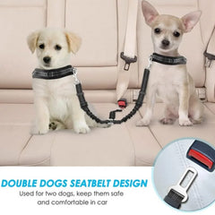 Anti Shock Premium Strong Webbing Double Seat Belt for Two Dogs