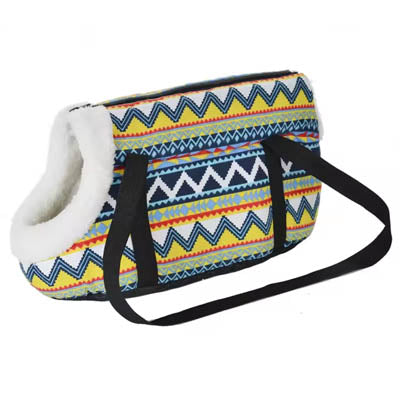 Pet Carrier Padded Faux Sheepskin Lined Travel Shoulder Bag Aztec Design Dog Bag