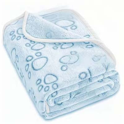 Soft Cosy Fleecy Puppy Small Dog Blanket Blue Paw Prints