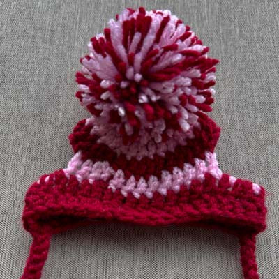 Handmade Chihuahua or Small Dog Pom Pom Hat Baby Pink and Burgundy