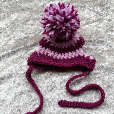 Handmade Chihuahua or Small Dog Pom Pom Hat Baby Pink & Claret