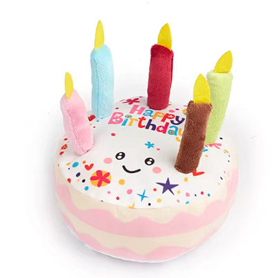 Medium Dog Strawberry Cream Layer Birthday Cake Toy with Coloured Candles SPECIAL OFFER
