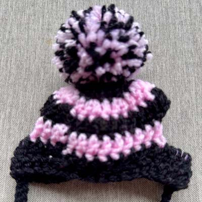 Handmade Chihuahua or Small Dog Pom Pom Hat Black & Baby Pink