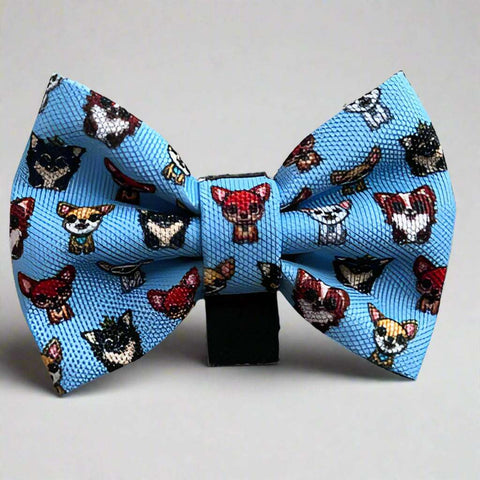 Blue Chihuahua Print Exclusive Designer Bow Tie by My Chi and Me
