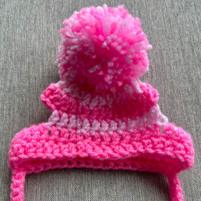 Handmade Chihuahua or Small Dog Pom Pom Hat Bright Pink & Baby Pink