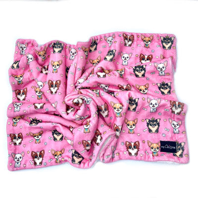 Bright Pink Chihuahua Print Soft Cosy Fleece Blanket by My Chi and Me