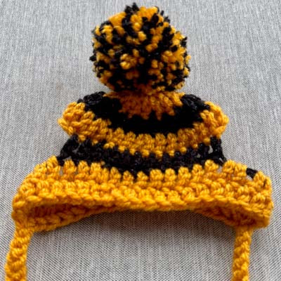 Handmade Chihuahua or Small Dog Pom Pom Hat Deep Caramel and Black