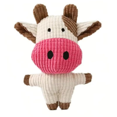 Cow Jumbo Cord Soft Squeaky Toy for Small Dogs White and Brown Small