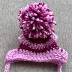 Handmade Chihuahua or Small Dog Pom Pom Hat Dusky Pink and Claret