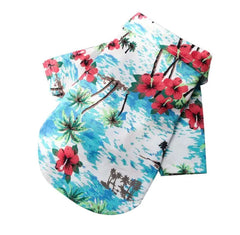 Aqua and Pink Palm Hibiscus Print Quickdry Hawaiian Shirt for Small Dogs