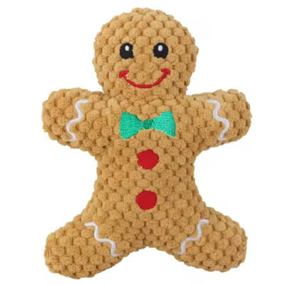 Gingerbread Man Soft Squeaky Tear Resistant Fabric Cuddle Toy for Small Dogs