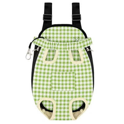 Front Facing Small Dog Puppy Carrier Legs Out Gingham Checked Oxford Cloth Green