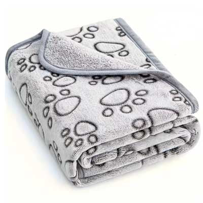 Soft Cosy Fleece Dog Blanket Grey Paw Prints