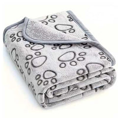 Soft Cosy Fleece Dog Blanket Grey Paw Prints