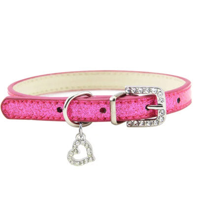 PU Leather Diamante Heart Sparkly Dog Collar Hot Pink 2 Sizes My Chi and Me