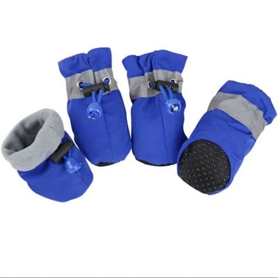 Warm Shower Resistant Unisex Adjustable Blue Nylon Boot for Small Dogs