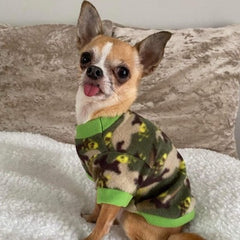 Chihuahua Puppy Fleece Green Camouflage Print with Skulls