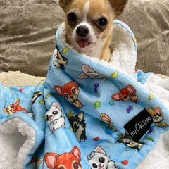 Chihuahua Print Blue Soft Cosy Fleece Blanket by My Chi and Me