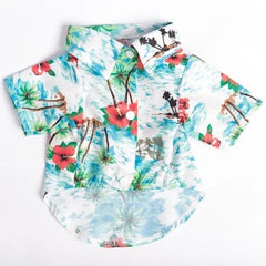 Aqua and Pink Palm Hibiscus Print Quickdry Hawaiian Shirt for Small Dogs