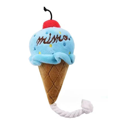 Ice Cream Cone Chihuahua or Small Dog Plush Rope Toy with Squeaker Blue