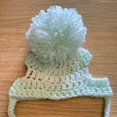 Handmade Chihuahua or Small Dog Pom Pom Hat Peach Mint Green & White