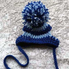 Handmade Chihuahua or Small Dog Pom Pom Hat Navy & Baby Blue