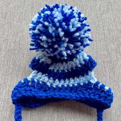 Handmade Chihuahua or Small Dog Pom Pom Hat Navy & Baby Blue