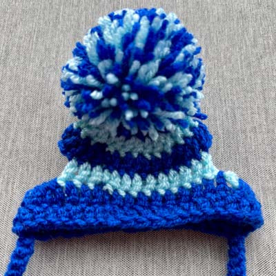 Handmade Chihuahua or Small Dog Pom Pom Hat Navy & Pale Aqua