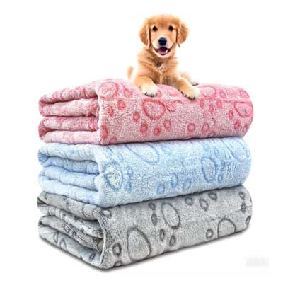 Soft Cosy Fleecy Puppy Small Dog Blanket Paw Prints 3 Colours
