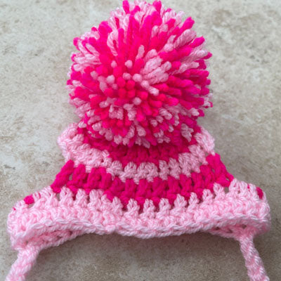 Handmade Chihuahua or Small Dog Pom Pom Hat Baby Pink & Hot Pink