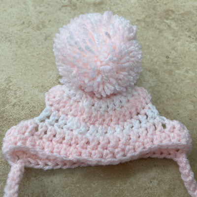 Handmade Chihuahua or Small Dog Pom Pom Hat Pale Pink & White
