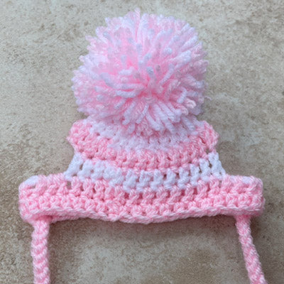 Handmade Chihuahua or Small Dog Pom Pom Hat Baby Pink & White