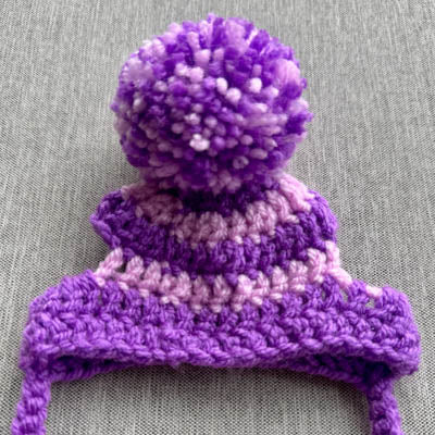 Handmade Chihuahua or Small Dog Pom Pom Hat Purple & Soft Lilac