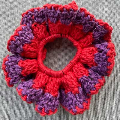 Crochet Collective Red and Purple Handmade Scrunchie