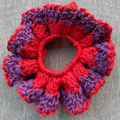 Crochet Collective Red and Purple Handmade Scrunchie
