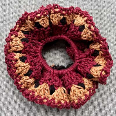 Crochet Collective Dark Chocolate Raspberry and Caramel Handmade Scrunchie