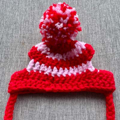 Handmade Chihuahua or Small Dog Pom Pom Hat Red & Baby Pink