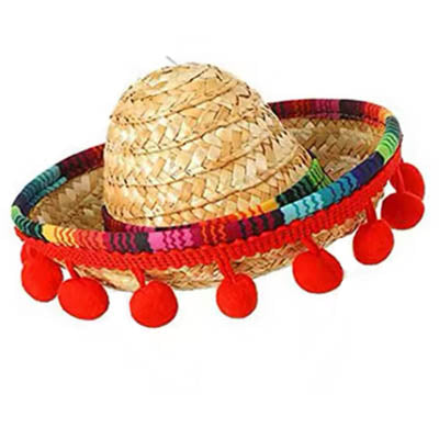 Small Dog Chihuahua Natural Straw Mexican Bobble Sombrero Hat