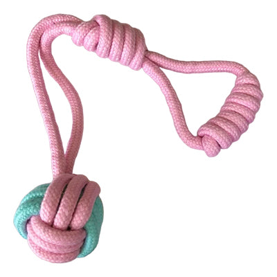 Super Strong Blue and Pink Long Loop Rope Pull and Throw Dog Toy with Handle