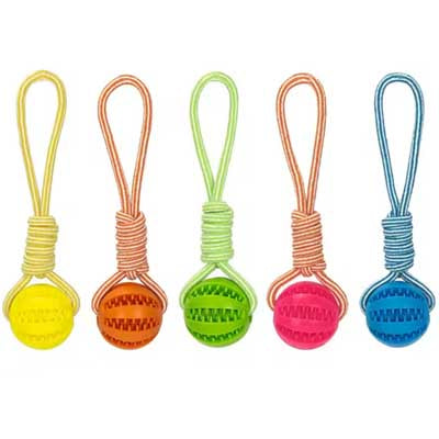 3 in 1 Super Strong Blue Green or Orange Rope Handle Dog Toy Treat Tug and Throw