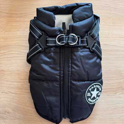 Waterproof Small Dog D Ring Coat Black Medium - First Round Pre Production Sample SALE