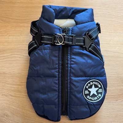Waterproof Small Dog D Ring Coat Navy Blue Medium - First Round Pre Production Samples SALE