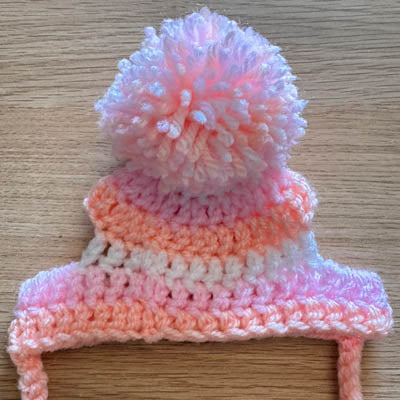 Handmade Chihuahua or Small Dog Pom Pom Hat Soft Orange White & Baby Pink