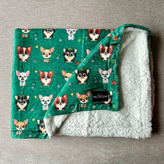 Chihuahua Print Spruce Green Soft Cosy Fleece Blanket by My Chi and Me