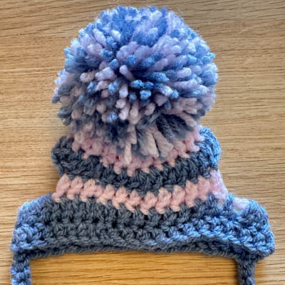 Handmade Chihuahua or Small Dog Pom Pom Hat Steel Grey & Baby Pink