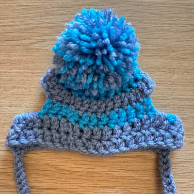 Steel Grey & Turquoise Pom Pom Hat