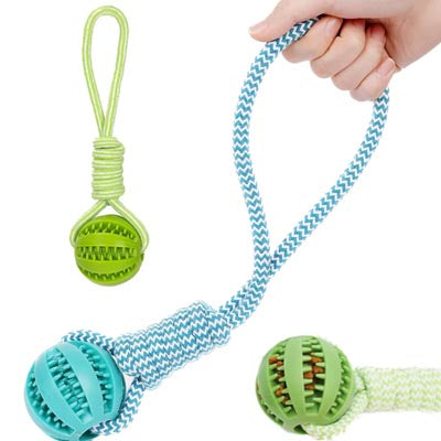 3 in 1 Super Strong Blue or Green Rope Handle Dog Toy Treat Tug and Throw